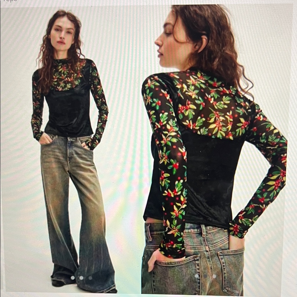 Floral Mesh Long Sleeve Top